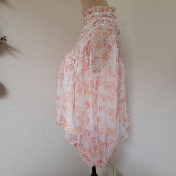 French Connection White and Orange Floral High Neck Blouse - Picture 4 of 5